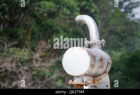 Exhaust system of a diesel generator used as backup in case of power failure. Stock Photo