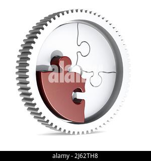 Metal gear puzzle isolated. Business creativity concept, 3d rendering Stock Photo