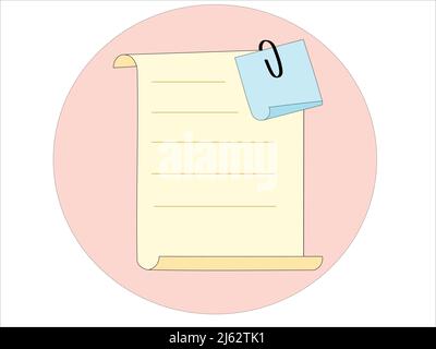 illustration of blank paper note with clip on pink,stock illustration Stock Vector