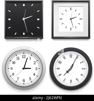 Realistic clock for wall interior, clock face collection Stock Vector