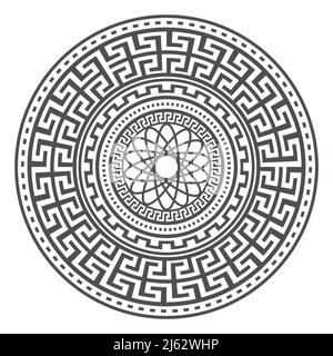 Ancient Greek round key mandala pattern with stroke - meander art in ...