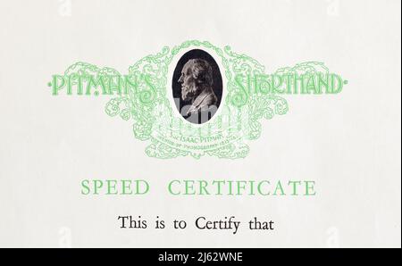 Pitmans Shorthand Certificate Stock Photo