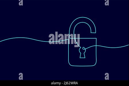 Cyber safety padlock one line art. Continuous line internet security lock information privacy network business concept vector illustration Stock Vector