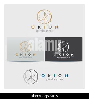 OK Letters O and K Icons, Logo for Corporate Business, Card Mock up in Several Colors Stock Vector