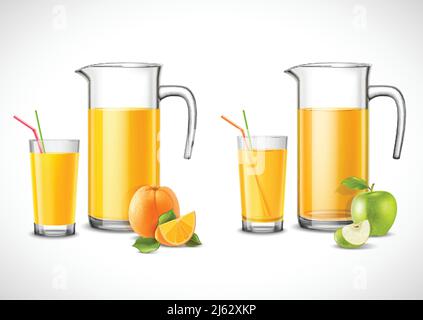 https://l450v.alamy.com/450v/2j62xkp/jugs-and-glasses-with-apple-and-orange-juice-fruit-with-leaves-on-white-background-isolated-vector-illustration-2j62xkp.jpg