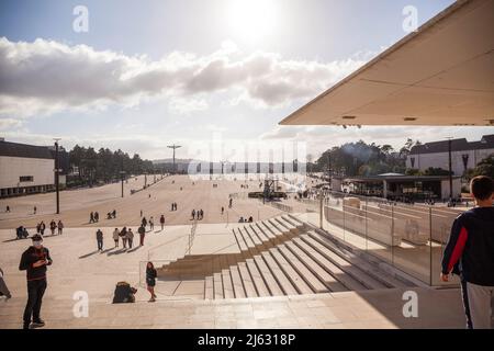 view over the church forecourt in Fatima to the Basilica of the Holy Trinity Stock Photo