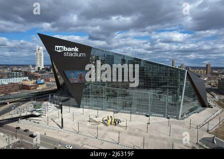 An aerial view of US Bank Stadium, the home of the Minnesota Vikings,  Thursday, Mar. 31, 2022, in Minneapolis Stock Photo - Alamy