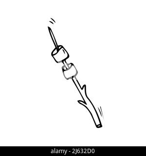 Marshmallow on stick hand drawn outline doodle icon. Roasting marshmallow on stick vector sketch illustration for print, web, mobile and infographics Stock Vector