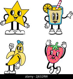 Trendy abstract cartoon character strawberry and banana Stock Vector