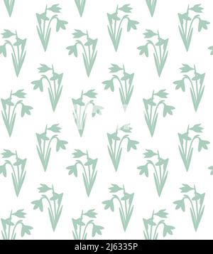 Vector seamless pattern of hand drawn snowdrops flower silhouette isolated on white background Stock Vector