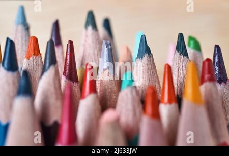 Close-up view of the colored pencils Stock Photo