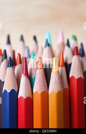Close-up view of the colored pencils Stock Photo