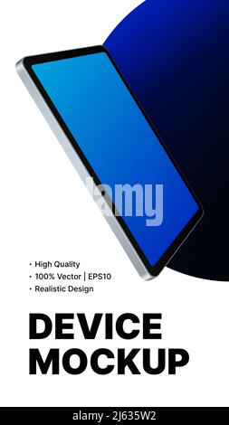 Vertical Gadget, Tablet, Smartphone Social Media Mockup. Minimalistic Advertisement Banner with two Devices on Blue Background. Vector illustration Stock Vector