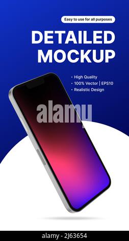 Smartphone in Rotated Position. Realistic 3D Mockup. Vertical Stories Template. Vector illustration Stock Vector