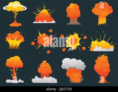 Retro cartoon explosion icon set with different types and sizes of explosions vector illustration Stock Vector