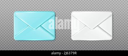 realistic vector icon set. Message envelope in white and blue. Isolated on transparent background. Stock Vector