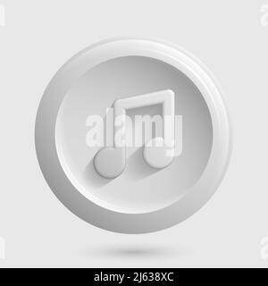 White Music Icon. Round Isolated Button. Vector illustration Stock Vector