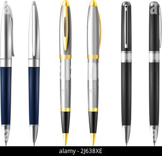 Realistic business pen icon set with silver gold and black premium color vector illustration Stock Vector