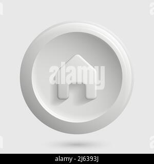 White Home Icon. 3D Round House Button. Vector illustration Stock Vector