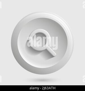 White Search Icon. Isolated 3D Magnifying glass Button. Vector illustration Stock Vector