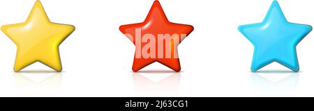 vector icon. Three stars in yellow, red and blue color, isolated on white. Stock Vector