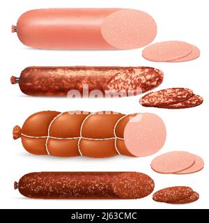 Realistic sausage set with different types of sausage isolated vector illustration Stock Vector
