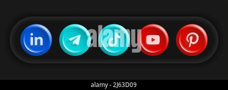 Social Media Set. Colorful Round Icons, In, P, Video Platform, Texting app. Vector illustration Stock Vector