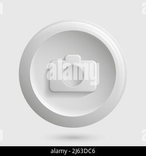 White Camera Icon. Isolated 3D App Button. Vector illustration Stock Vector
