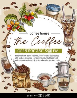 coffee background with freehand drawings that can be used for menu books and cafe promotions. can be used for website or social media or for commercia Stock Vector