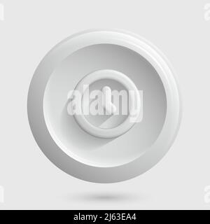 White Clock Icon. Isolated 3D Round App Button. Vector illustration Stock Vector