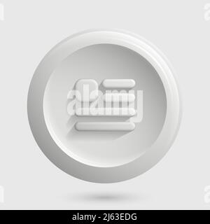 Documents 3D Icon. Word App. Light Round Button. Vector illustration Stock Vector