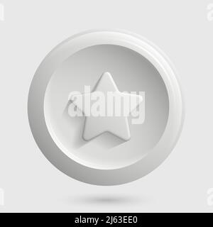 White Star Icon. 3D Round app button. Vector illustration Stock Vector