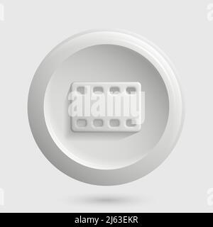 Round 3D Video Icon. White Movie Button. Vector illustration Stock Vector