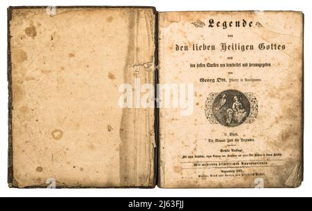 Open old book with used paper pages isolated on white background Stock Photo