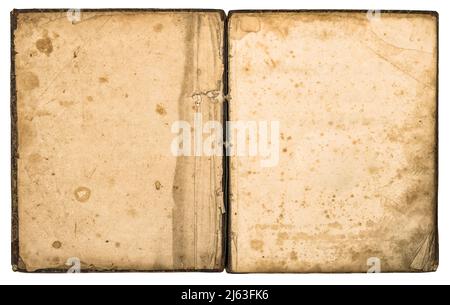 Open old book with used paper pages isolated on white background Stock Photo