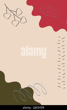 Vector illustration with paints in boho style. Abstract watercolor geometric shapes of balance, plants. Design for cover, wallpaper, postcards, social Stock Vector