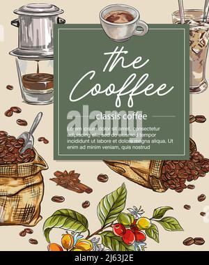coffee background with freehand drawings that can be used for menu books and cafe promotions. can be used for website or social media or for commercia Stock Vector