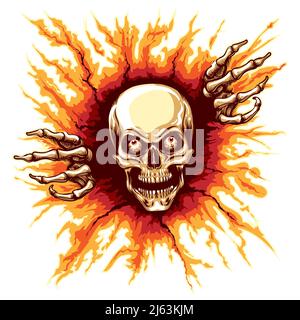 Deadman Skull Rising from Hell isolated on white. Vector Illustration Stock Vector