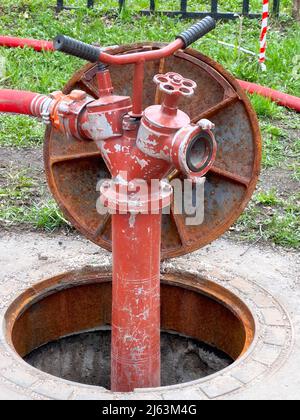 Fire hydrant on the street close-up Stock Photo