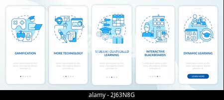 Technology in education trends blue onboarding mobile app screen Stock Vector