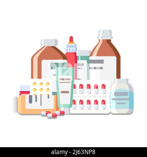 Illustration on the theme of pharmacy, medicines, pills. Vector Stock Vector