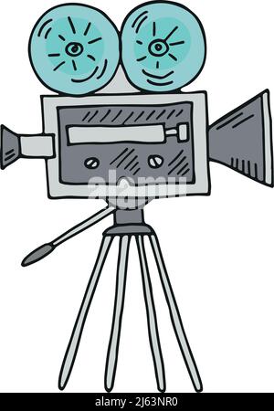 Movie camera. Retro cinema symbol. Color doodle Stock Vector