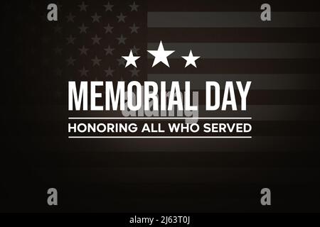 Memorial Day Abstract Background with United States flag and Typography. Remembering and honoring all who served Stock Photo