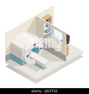 Medical diagnostic equipment isometric composition with mri magnetic resonance imaging scanner radiology unit vector illustration Stock Vector