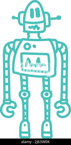 Mechanical toy kid drawing. Funny robot doodle Stock Vector