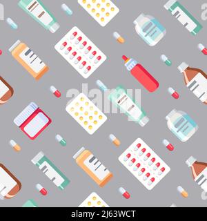 Seamless pattern on a medical theme on a gray background. Vector Stock Vector