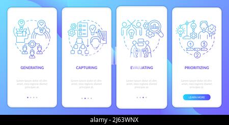 Innovation management phases blue gradient onboarding mobile app screen Stock Vector
