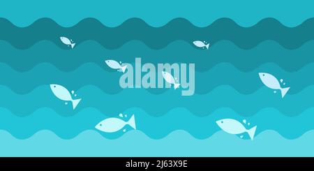 Fish jumping out of water. Simple vector illustration with sea waves background. Stock Vector
