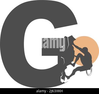 Rock climber climbing letter G illustration template Stock Vector
