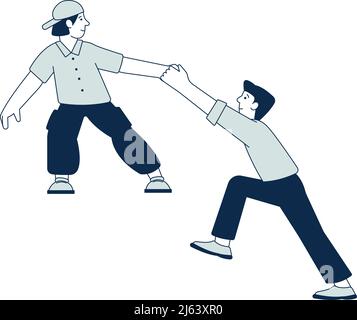 Man pulling other person up. Colleagues help concept Stock Vector
